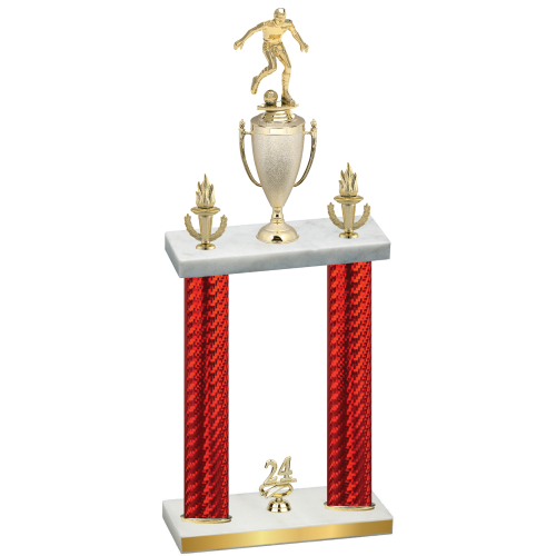Double Red Carbon Fiber Year Soccer Trophy