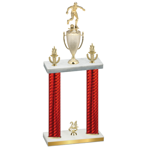 Double Red Carbon Fiber Year Soccer Trophy