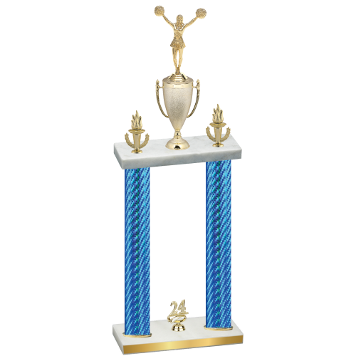Double Blue Carbon Fiber Year Cheerleading Trophy