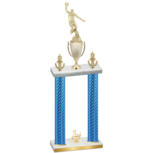 Double Blue Carbon Fiber Third Place Basketball Trophy