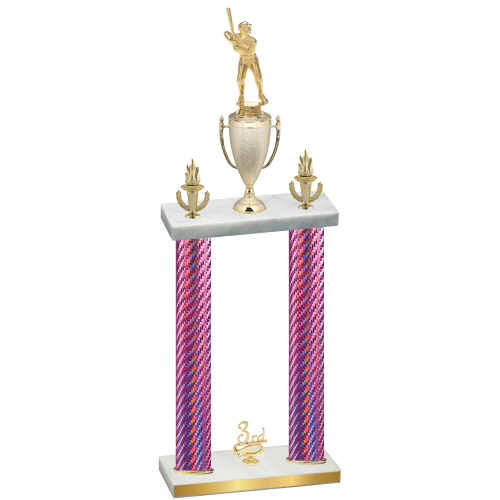 Double Pink Carbon Fiber Third Place Baseball Trophy