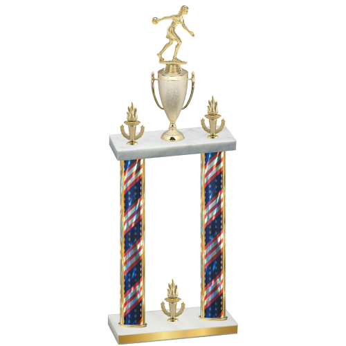 Double Flag USA Victory Bowling Trophy