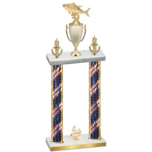 Double Flag USA Fourth Place Fishing Trophy