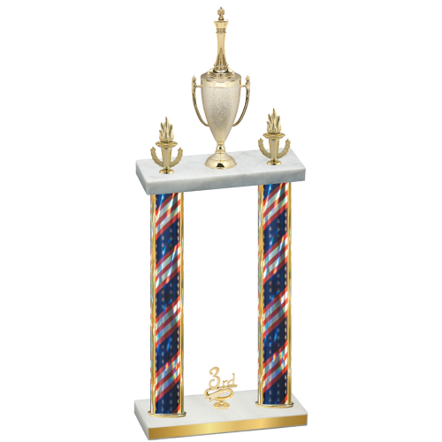 Double Flag USA Third Place Chess Trophy