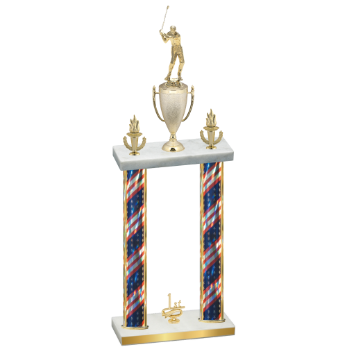 Double Flag USA First Place Golf Trophy
