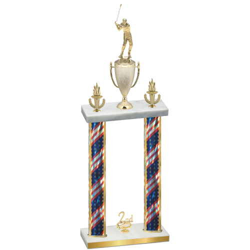 Double Flag USA Second Place Golf Trophy