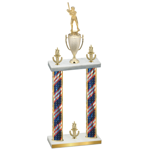 Double Flag USA Victory Baseball Trophy