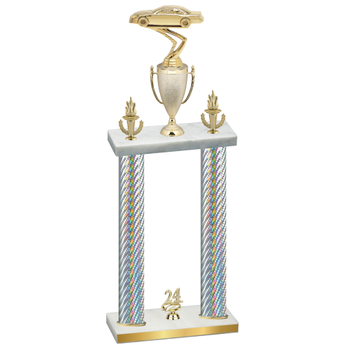Double Silver Carbon Fiber Year Cars Trophy