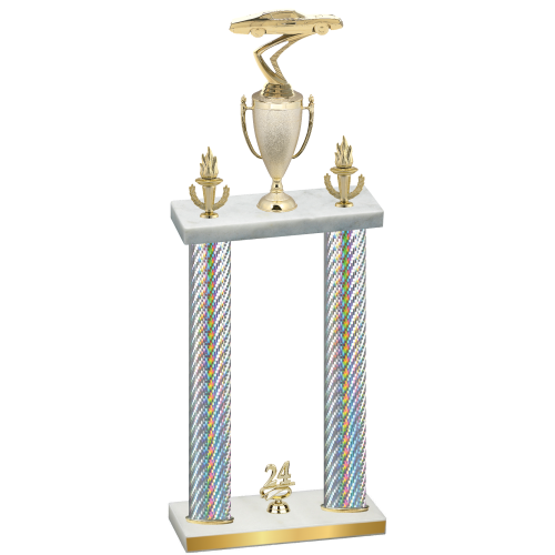 Double Silver Carbon Fiber Year Cars Trophy