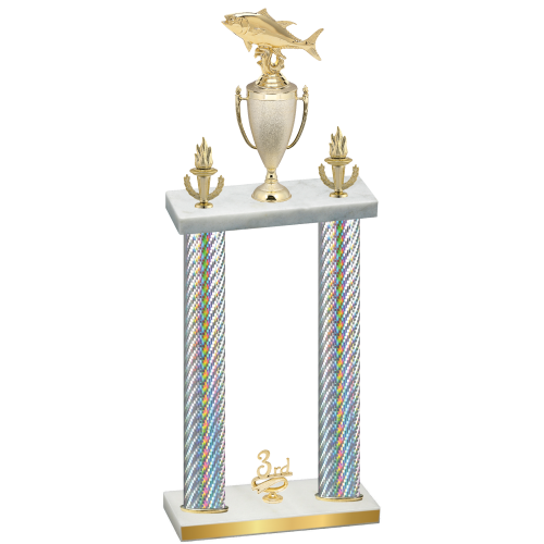 Double Silver Carbon Fiber Third Place Fishing Trophy