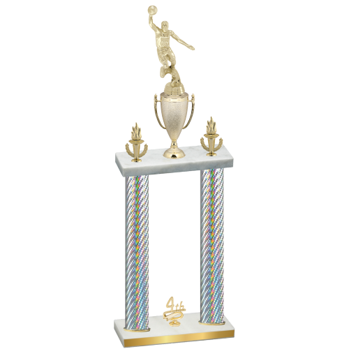 Double Silver Carbon Fiber Fourth Place Basketball Trophy