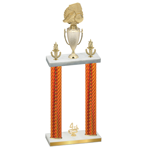 Double Orange Carbon Fiber Fourth Place Soccer Trophy