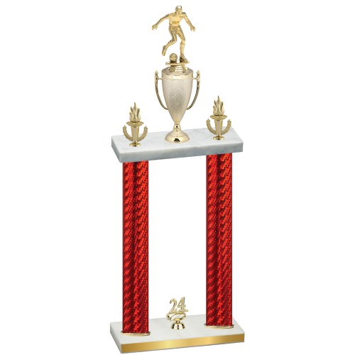 Double Red Carbon Fiber Year Soccer Trophy