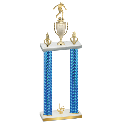 Double Blue Carbon Fiber First Place Soccer Trophy