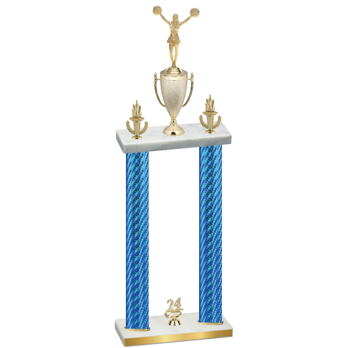 Double Blue Carbon Fiber Year Cheerleading Trophy