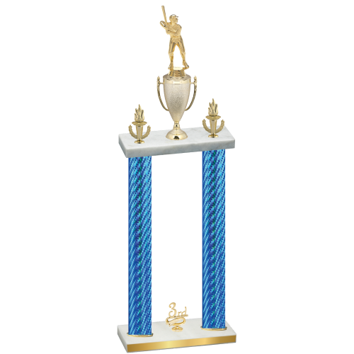 Double Blue Carbon Fiber Third Place Baseball Trophy