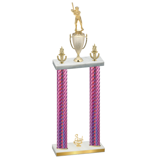 Double Pink Carbon Fiber Third Place Baseball Trophy