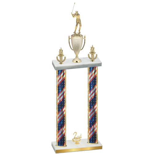 Double Flag USA Second Place Golf Trophy