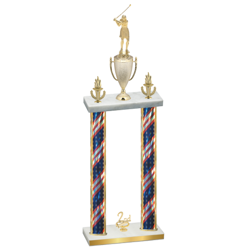 Double Flag USA Second Place Golf Trophy