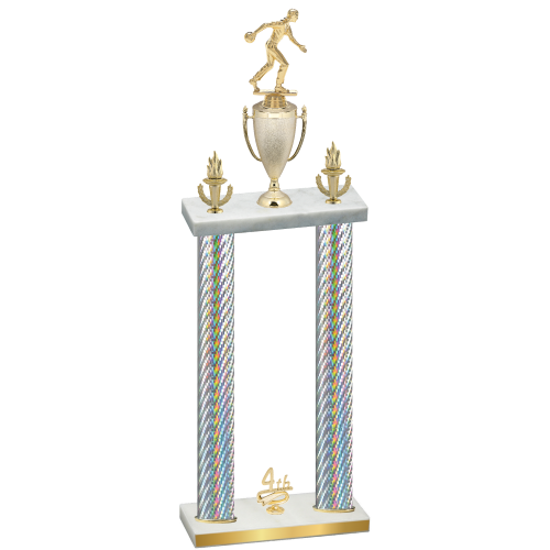 Double Silver Carbon Fiber Fourth Place Bowling Trophy