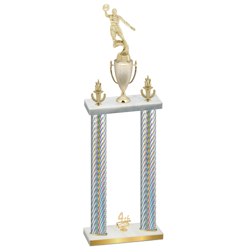 Double Silver Carbon Fiber Fourth Place Basketball Trophy