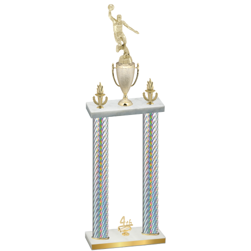 Double Silver Carbon Fiber Fourth Place Basketball Trophy