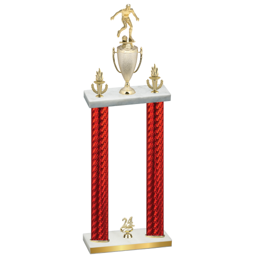 Double Red Carbon Fiber Year Soccer Trophy