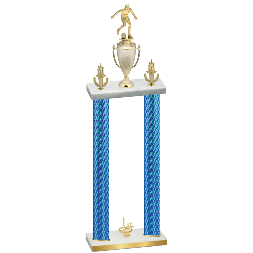 Double Blue Carbon Fiber First Place Soccer Trophy