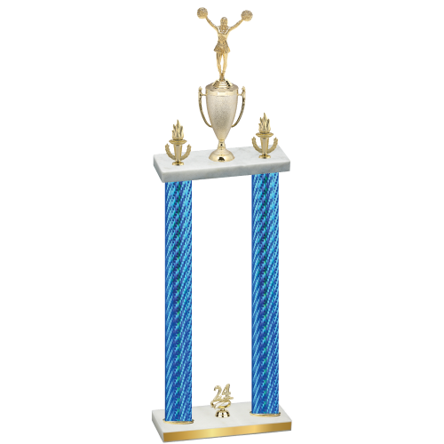 Double Blue Carbon Fiber Year Cheerleading Trophy