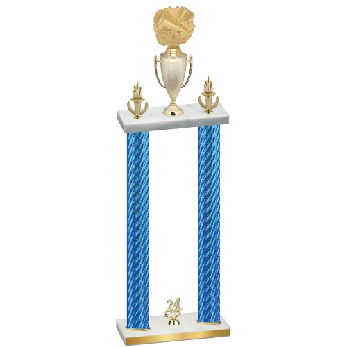 Double Blue Carbon Fiber Year Cheerleading Trophy