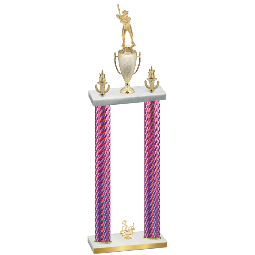 Double Pink Carbon Fiber Third Place Baseball Trophy