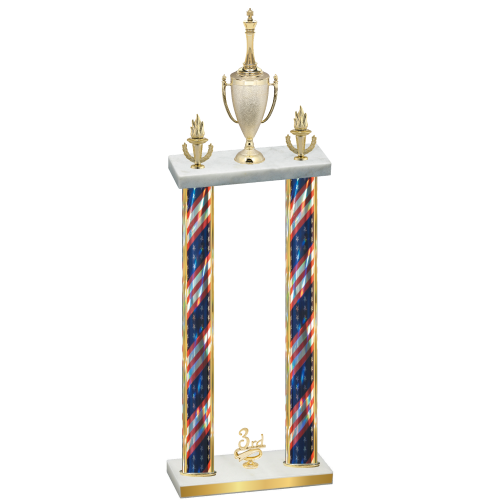 Double Flag USA Third Place Chess Trophy