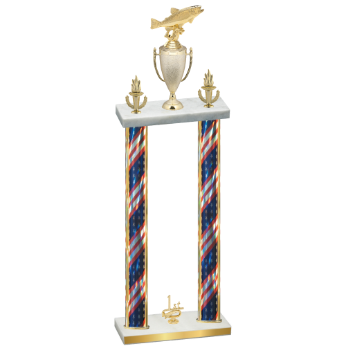 Double Flag USA First Place Fishing Trophy