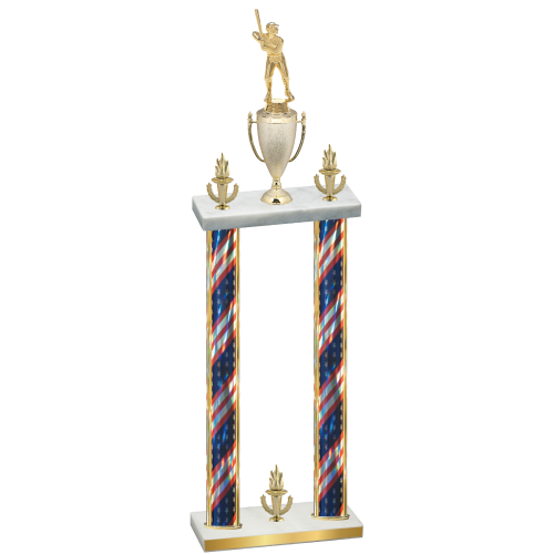 Double Flag USA Victory Baseball Trophy