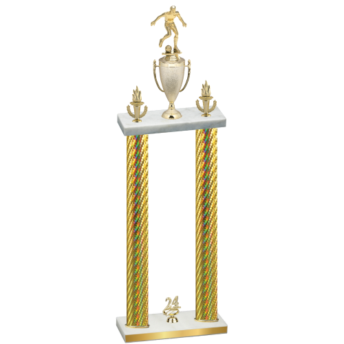 Double Gold Carbon Fiber Year Soccer Trophy