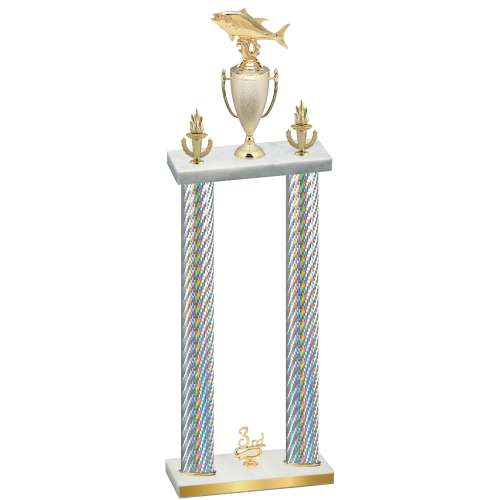 Double Silver Carbon Fiber Third Place Fishing Trophy