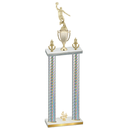 Double Silver Carbon Fiber Fourth Place Basketball Trophy
