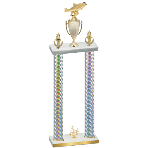 Double Silver Carbon Fiber Third Place Fishing Trophy