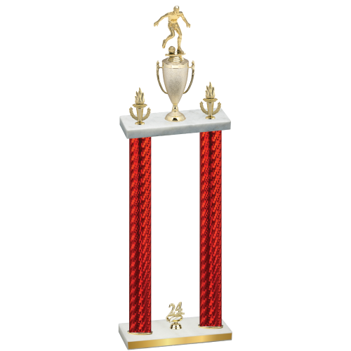 Double Red Carbon Fiber Year Soccer Trophy