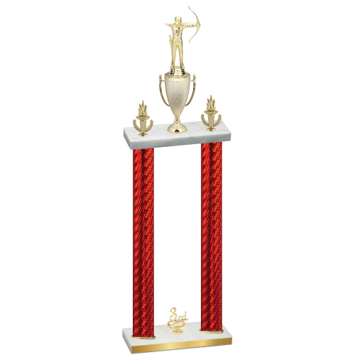 Double Red Carbon Fiber Third Place Archery Trophy