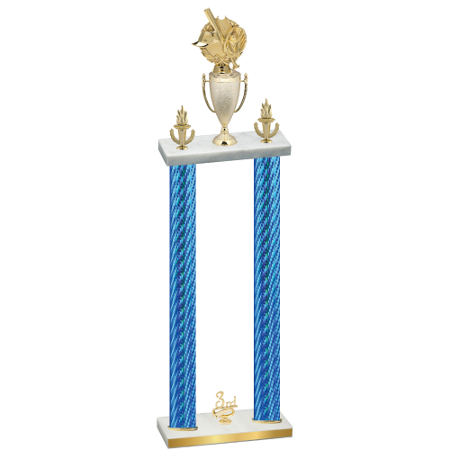 Double Blue Carbon Fiber Third Place Baseball Trophy