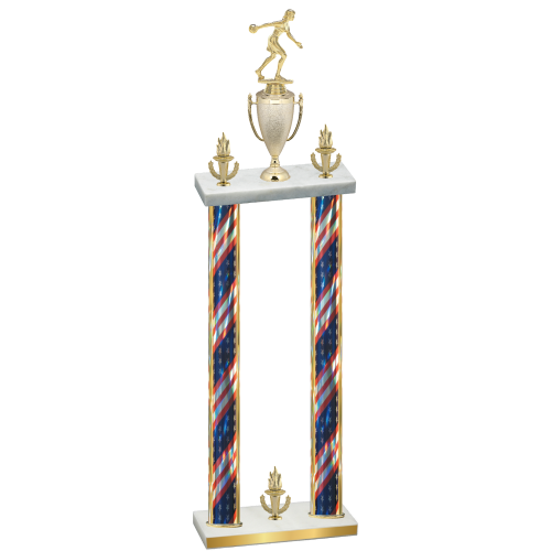Double Flag USA Victory Bowling Trophy