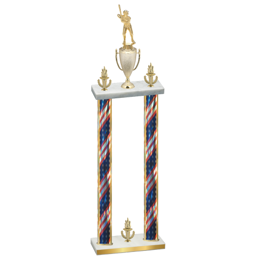 Double Flag USA Victory Baseball Trophy