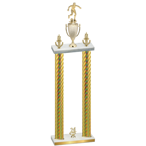 Double Gold Carbon Fiber Year Soccer Trophy