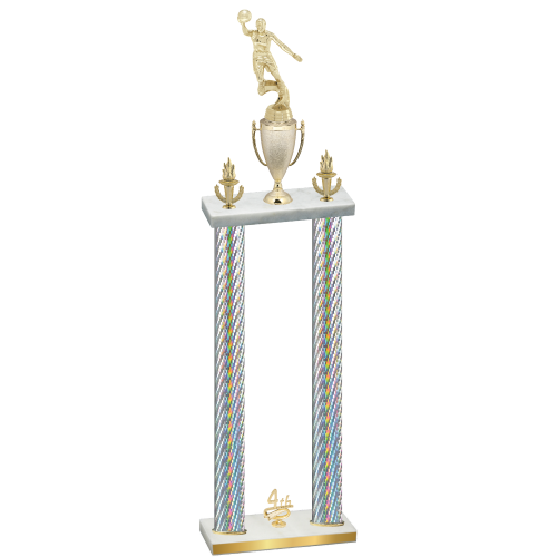 Double Silver Carbon Fiber Fourth Place Basketball Trophy
