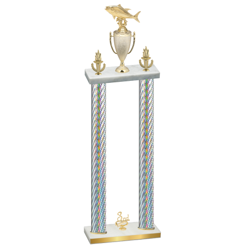 Double Silver Carbon Fiber Third Place Fishing Trophy