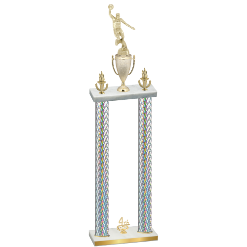 Double Silver Carbon Fiber Fourth Place Basketball Trophy