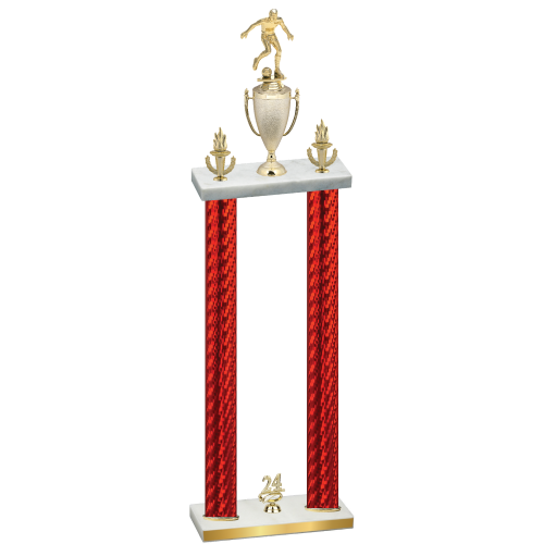 Double Red Carbon Fiber Year Soccer Trophy
