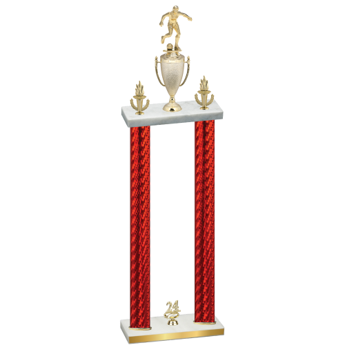 Double Red Carbon Fiber Year Soccer Trophy
