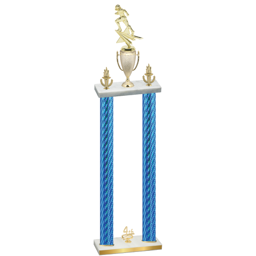 Double Blue Carbon Fiber Fourth Place Football Trophy